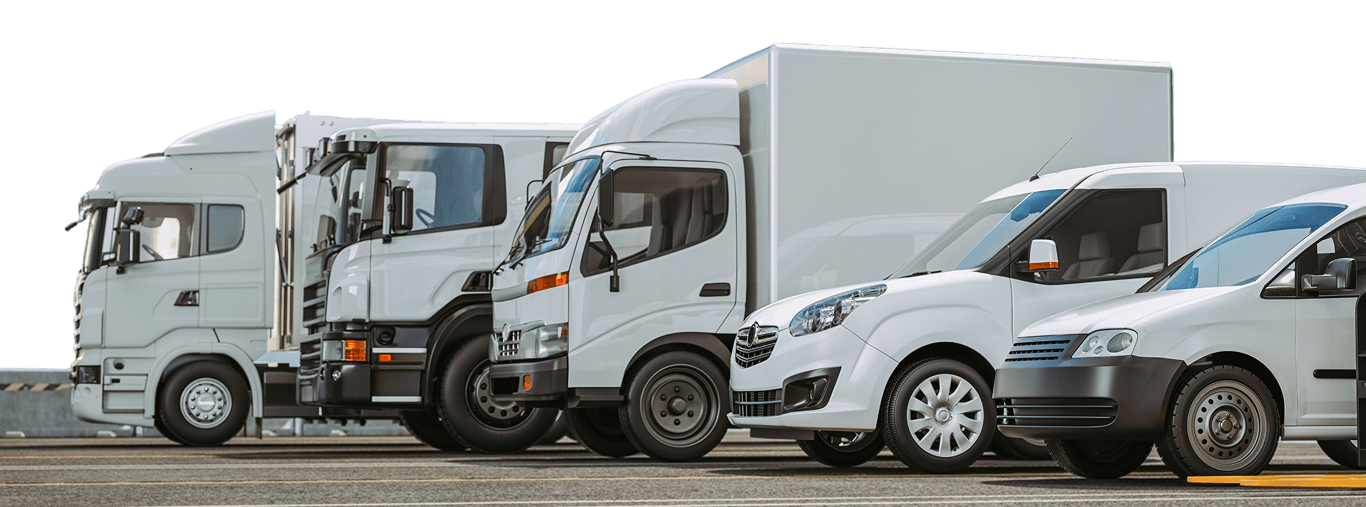 Комерційні вантажні автомобілі та мікроавтобуси для доставки та логістики — парк транспортних засобів різного розміру